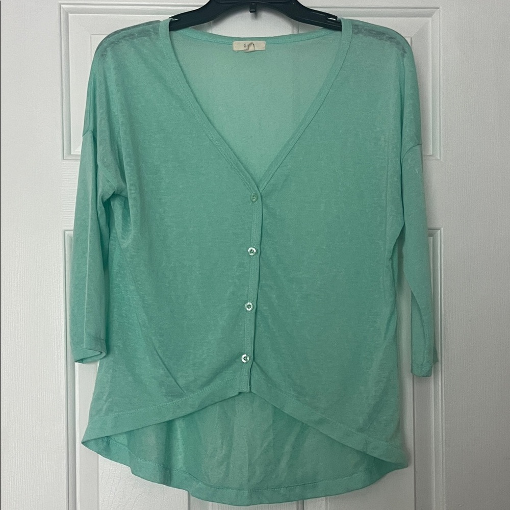 Light Teal V-Neck Button Cardigan Sweater